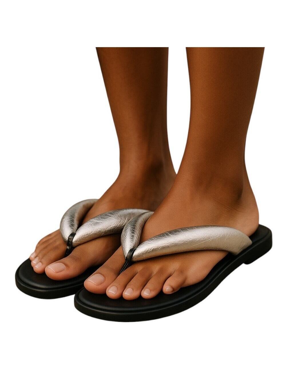 Rebecca Minkoff Women's Puff Silver Slip On Flip Flop Sandals Size 9-9.5